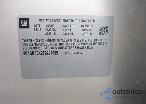 2015 Buick Regal Turbo/E-Assist Premium I z USA, uszkodzony, nr VIN 2G4GN5EX2F9294899